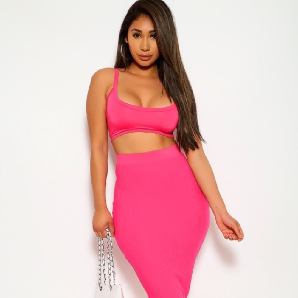 Fuchsia Two Piece Ribbed Outfit